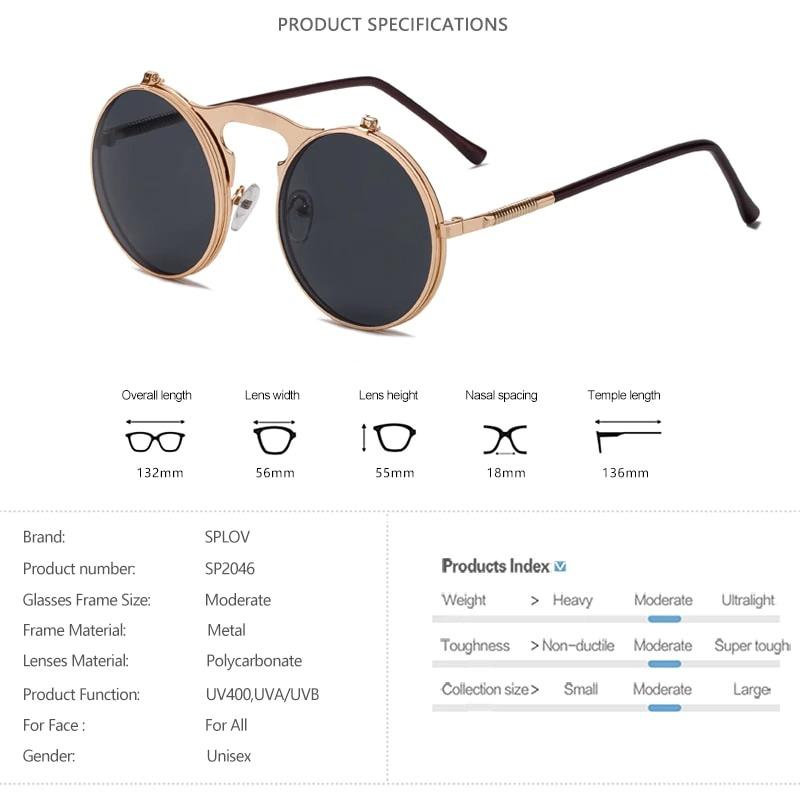 Vintage Retro Round Steampunk Flip Up Sunglasses 