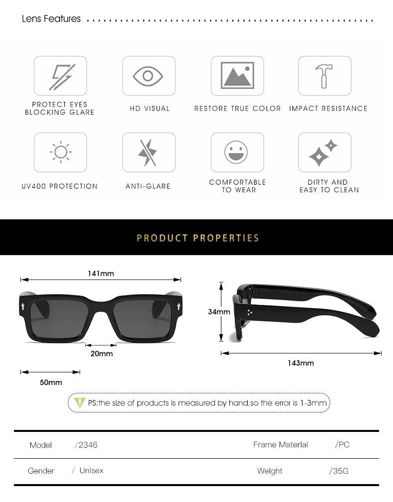 Vintage Shade Square Oversize Designer Sunglasses Eyeglasses Men Women 