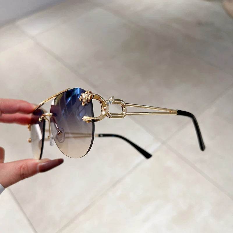 Pilot sunglasses gold frame with gradient blue lenses black temple tips retro aviator sunglasses for men and women
