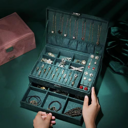 New Green 3-Layer Flannel Jewelry Organizer Box