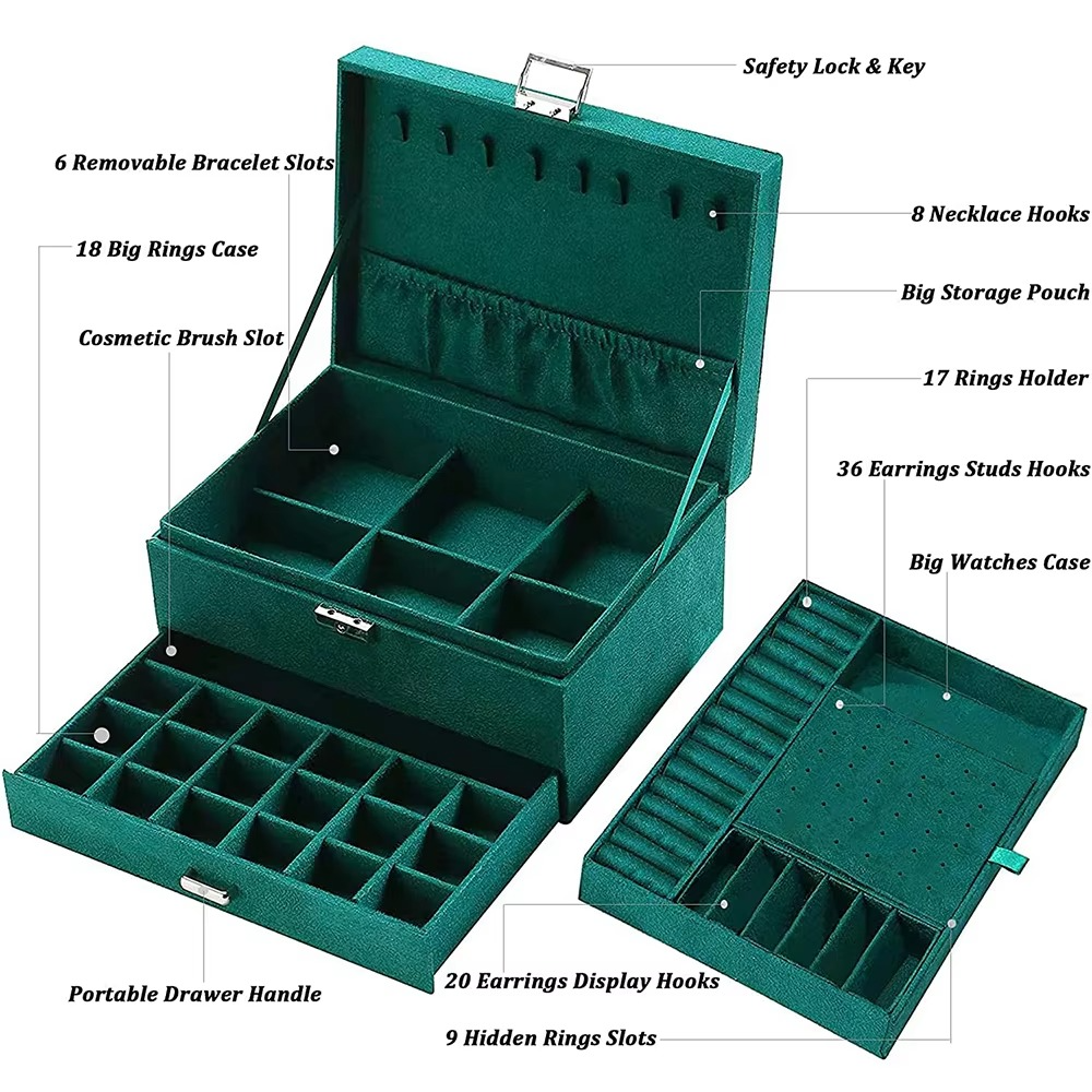 Large Velvet Ring Necklace Earring Jewelry Packaging Organizer Box