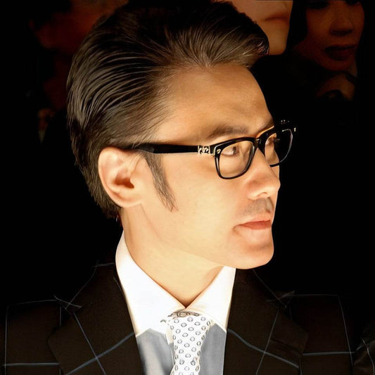 Sunglass Lover COM model wearing black acetate eyeglasses side profile in suit and tie buy unisex acetate glasses India