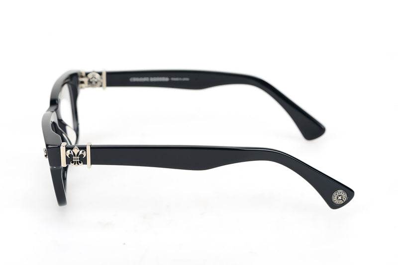 Black acetate unisex eyeglasses side view with silver fleur hinge detail buy unisex acetate glasses India
