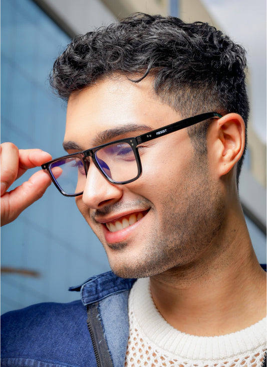 Caleb Black Clear Retro Square Eyeglasses – UV Protection