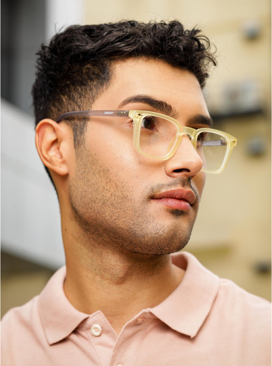 Leo Yellow Grey Clear Wayfarer Eyeglasses