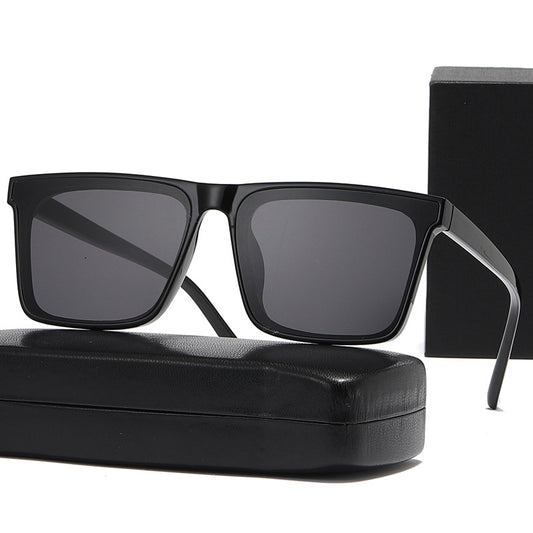 Sunglass Lover black rectangle flat top sunglasses with dark lenses and protective case