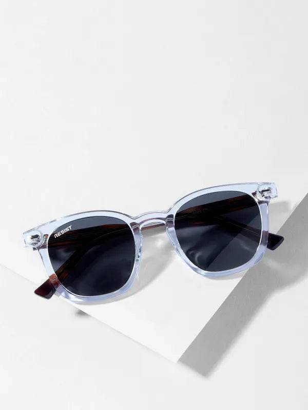 Sunglass Lover clear translucent frame sunglasses with black lenses black oval sunglasses for men on white backdrop