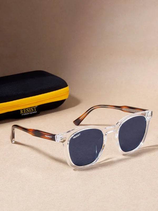Sunglass Lover clear frame black oval sunglasses for men with tortoiseshell temples and protective zip case