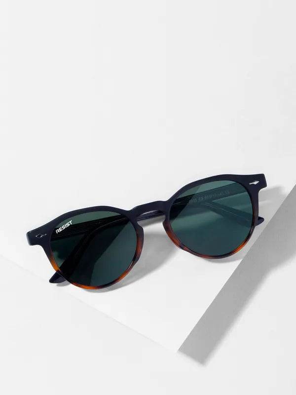 Sunglass Lover Marc oval green sunglasses round tortoiseshell frame with dark green lenses on white background