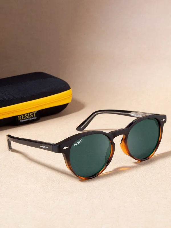 Sunglass Lover Marc oval green sunglasses round tortoiseshell and black frame with green lenses and zip case