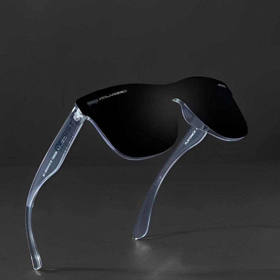 Risen Blaze Weyfarer sunglasses by Sunglass Lover black shield lens with clear translucent arms modern lightweight style