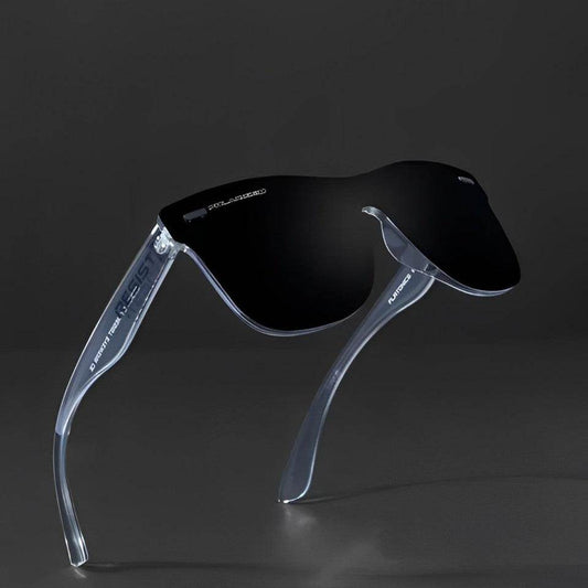 Risen Blaze Weyfarer sunglasses by Sunglass Lover black shield lens with clear translucent arms modern lightweight style