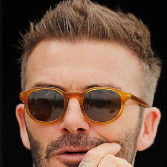 Sunglass Lover steampunk round sunglasses amber translucent frame brown lenses on man for vintage style