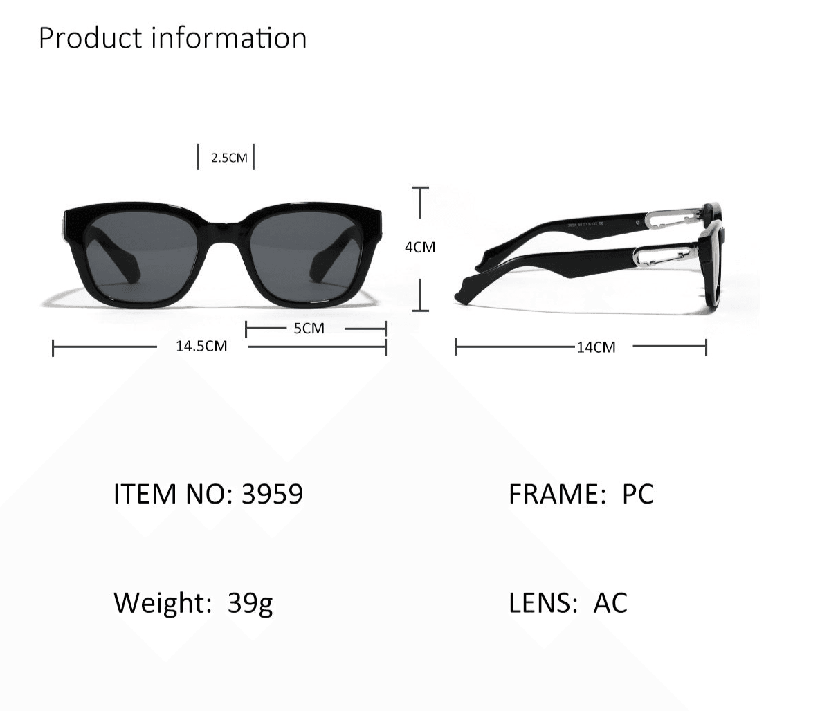 Black Sunglass Lover rectangle frame retro cat eye sunglasses for women with 39g lightweight design